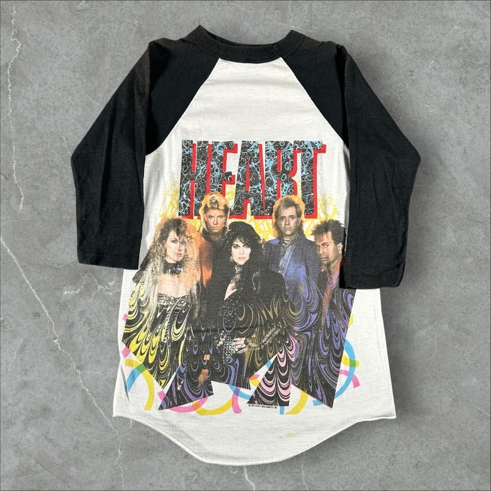 Vintage Heart Band Shirt Men Small White 1986 World Tour Raglan 80s Pop Rock 80s